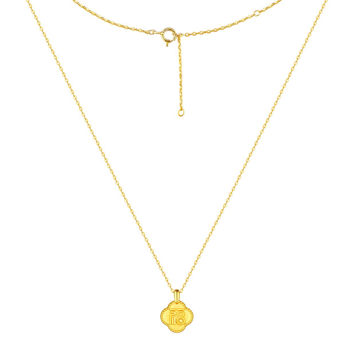 六福珠寶黃金吊墜 - "福幸如約"四葉草造型999足金鑽石吊墜