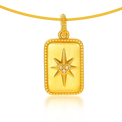 六福珠寶黃金吊墜 - "永恆守護星"999足金鑽石吊墜連頸繩(5D硬金工藝)