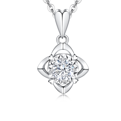 六福珠寶18K金吊墜 - "愛的花蕾"18K金(白色)鑽石吊墜(放閃車花工藝)