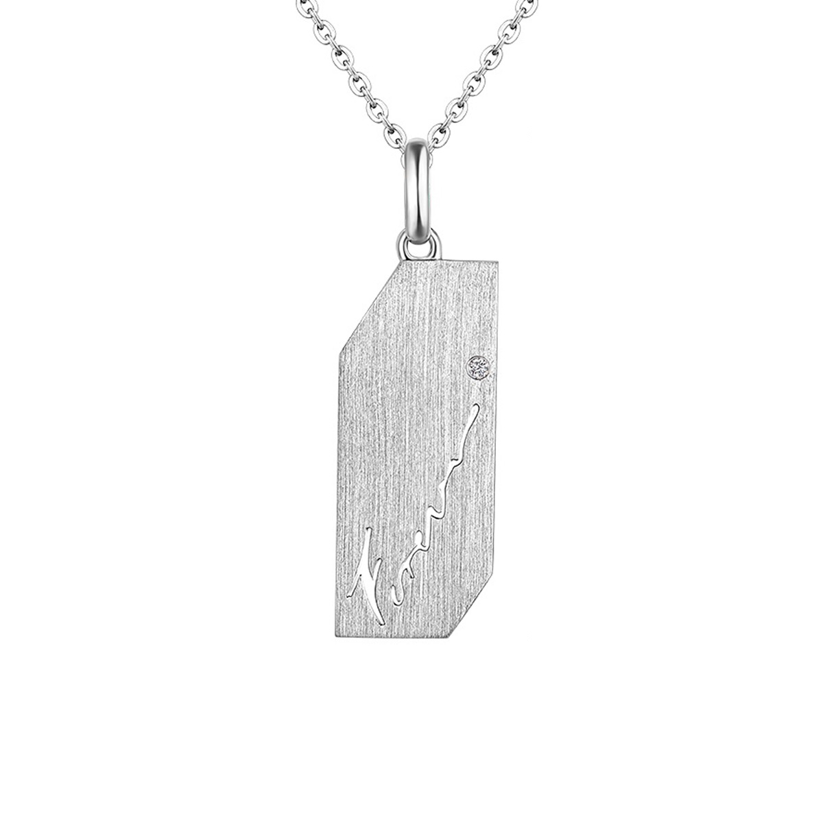 六福珠寶18K金吊墜 - "愛的箴言"18K金(白色)鑽石吊墜(男裝)