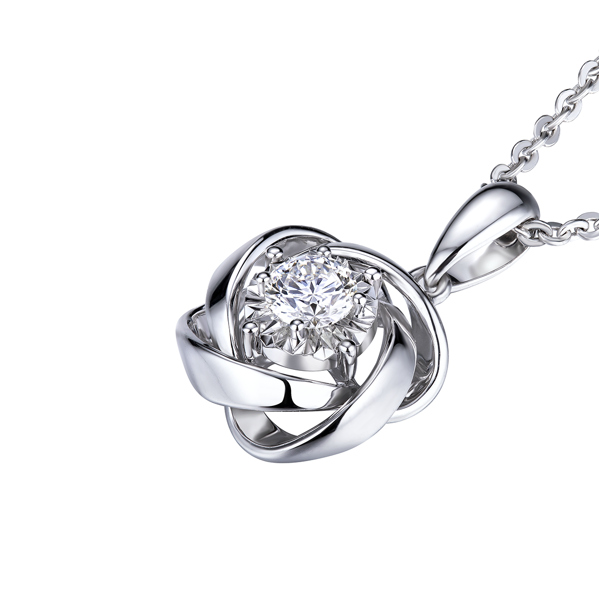 六福珠寶18K金吊墜 - "絲帶環繞"18K金鑽石吊墜–多色選擇