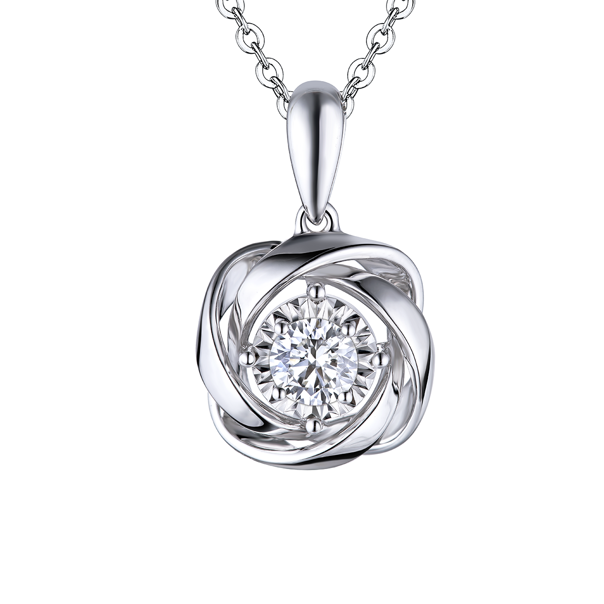 六福珠寶18K金吊墜 - "絲帶環繞"18K金鑽石吊墜–多色選擇