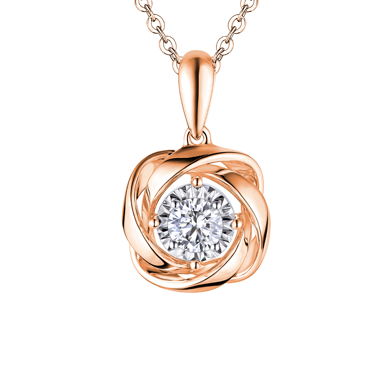 六福珠寶18K金吊墜 - "絲帶環繞"18K金鑽石吊墜–多色選擇