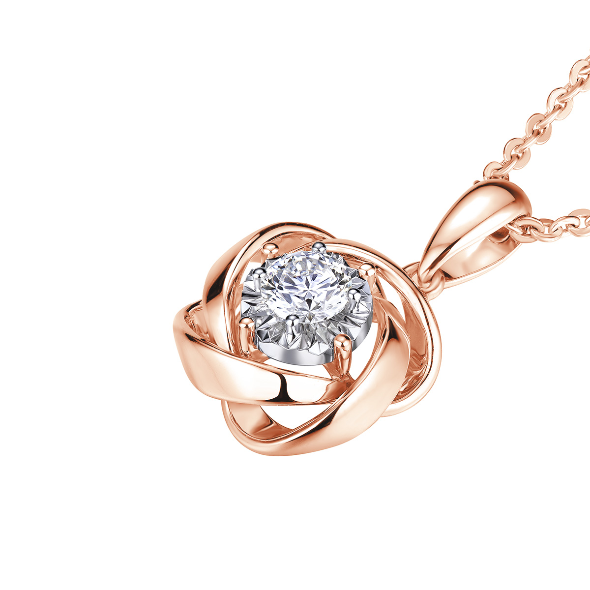 六福珠寶18K金吊墜 - "絲帶環繞"18K金鑽石吊墜–多色選擇