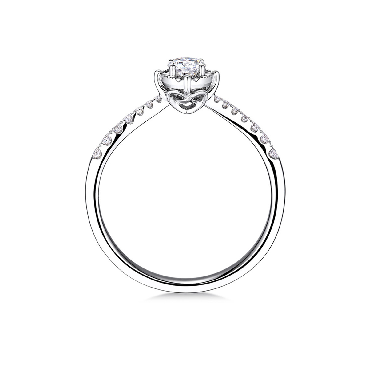 六福珠寶18K金戒指 - 愛很美18K金(白色)鑽石戒指(放閃車花工藝)