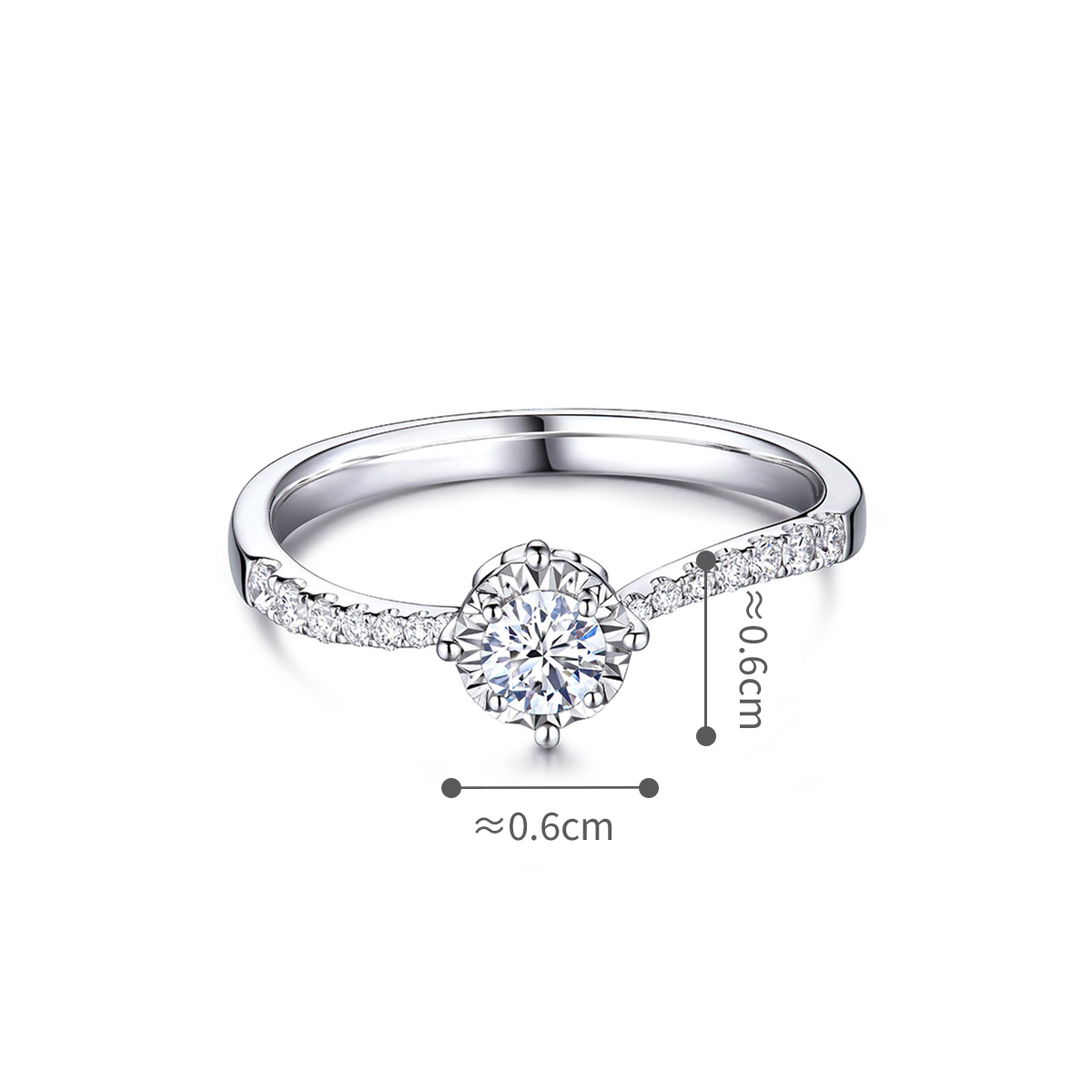 六福珠寶18K金戒指 - 愛很美18K金(白色)鑽石戒指(放閃車花工藝)