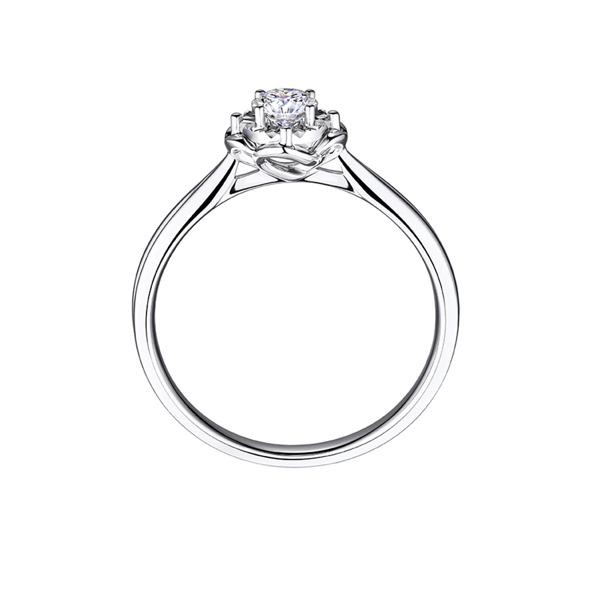 六福珠寶18K金戒指 - "簡約花朵"18K金(白色)鑽石戒指(放閃車花工藝)