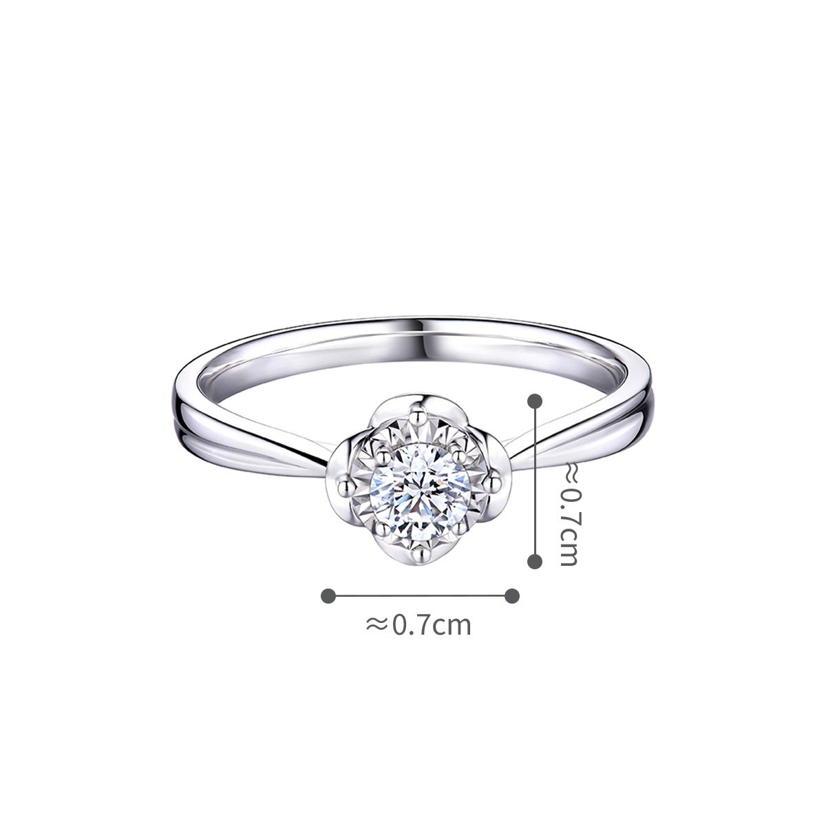 六福珠寶18K金戒指 - "簡約花朵"18K金(白色)鑽石戒指(放閃車花工藝)