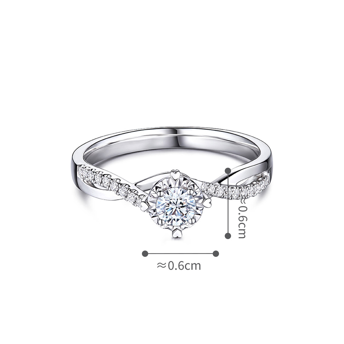 六福珠寶18K金戒指 - 愛很美18K金(白色)鑽石戒指(放閃車花工藝)