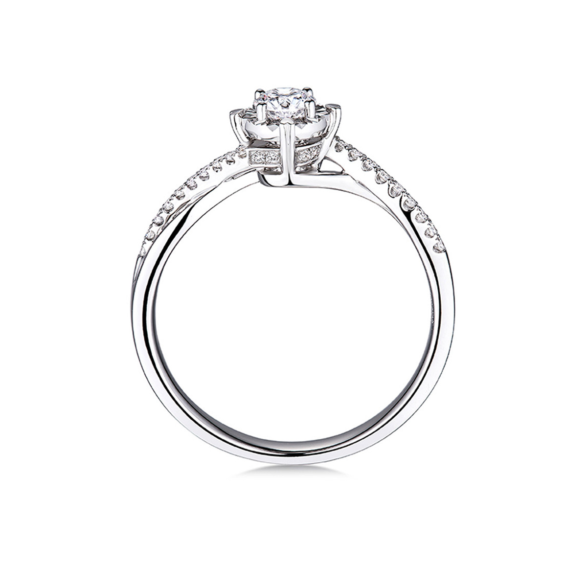 六福珠寶18K金戒指 - 愛很美18K金(白色)鑽石戒指(放閃車花工藝)