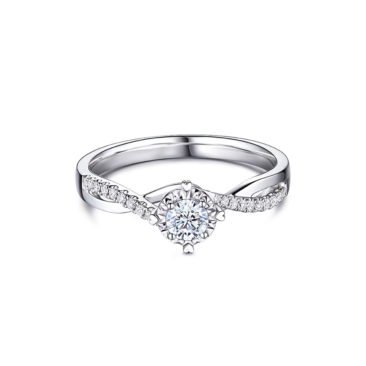 六福珠寶18K金戒指 - 愛很美18K金(白色)鑽石戒指(放閃車花工藝)