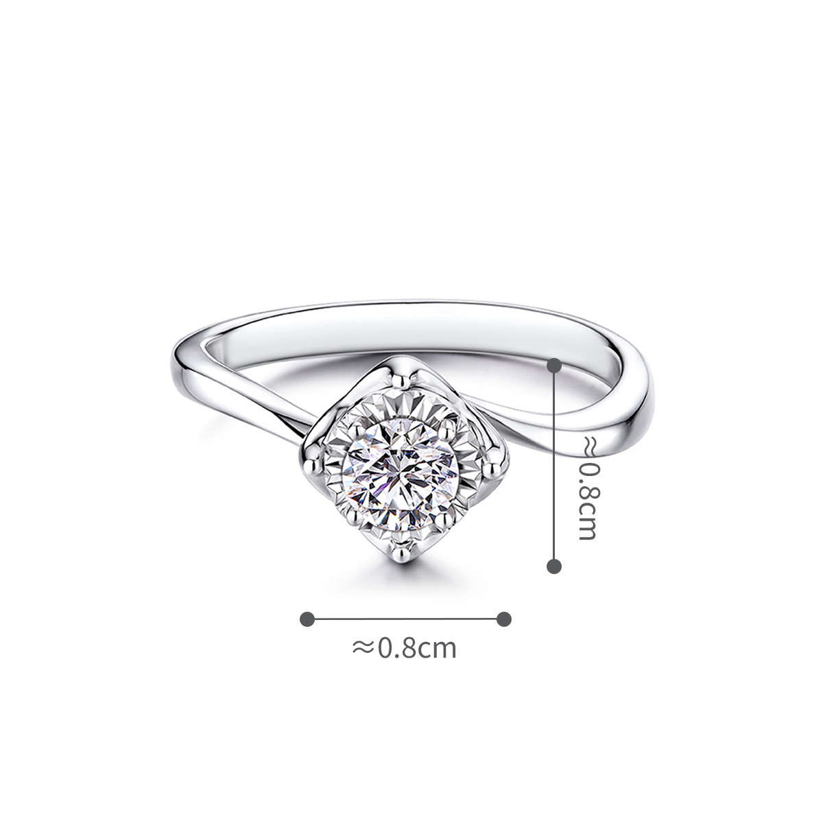 六福珠寶18K金戒指 - "愛的星空"18K金(白色)鑽石戒指(放閃車花工藝)