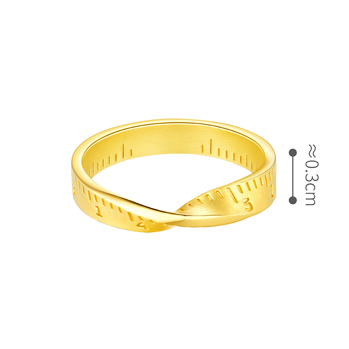 六福珠寶黃金戒指 - "愛在咫尺"尺圈造型999足金戒指