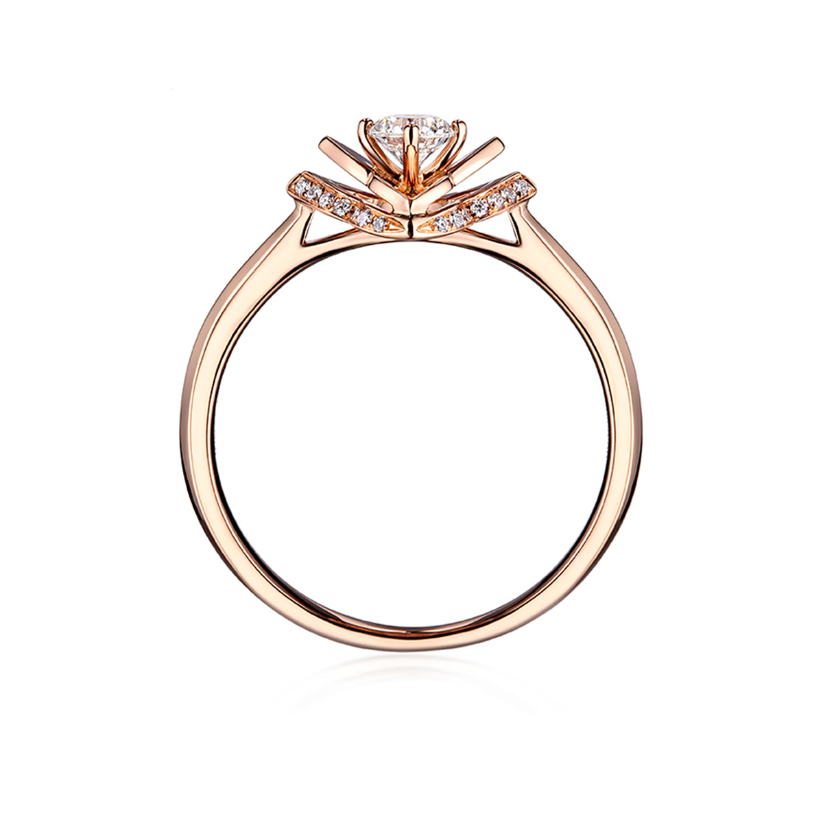 六福珠寶18K金戒指 - "燦爛花顏"18K玫瑰金鑽石戒指