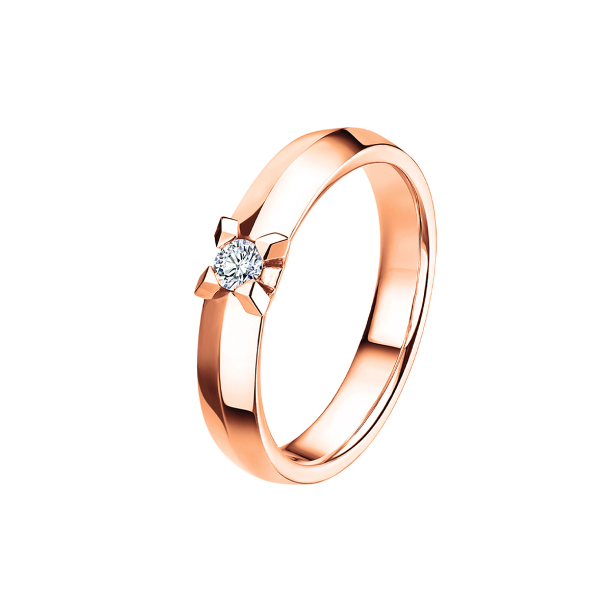 六福珠寶18K金戒指 - “Hexicon”18K玫瑰金細款劍脊戒臂鑽石戒指(男戒)