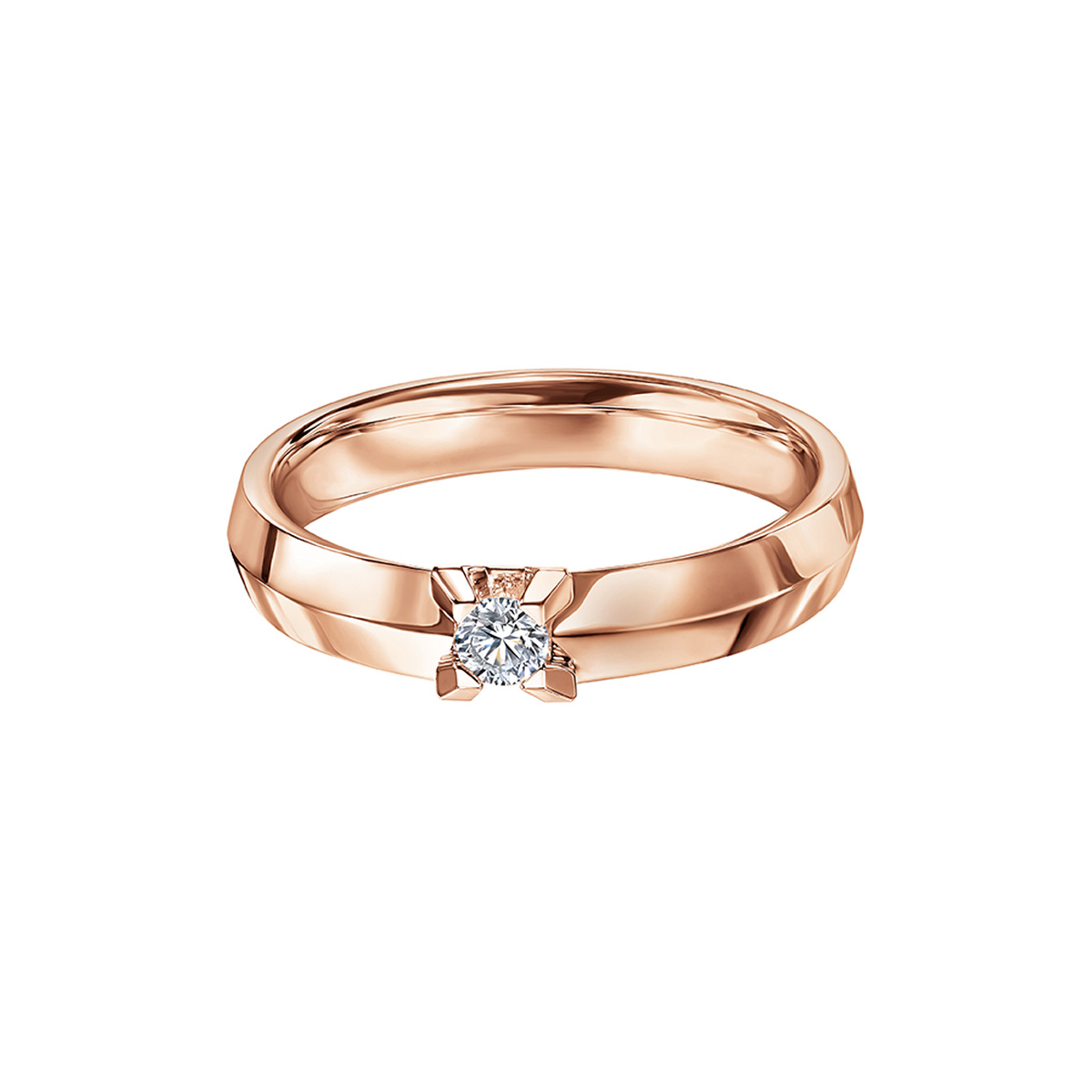 六福珠寶18K金戒指 - “Hexicon”18K玫瑰金細款劍脊戒臂鑽石戒指(男戒)