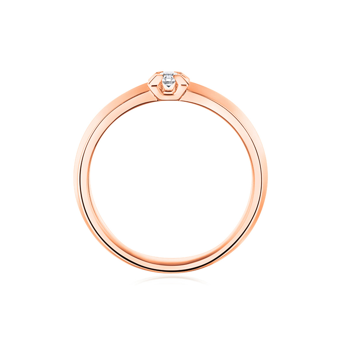 六福珠寶18K金戒指 - “Hexicon”18K玫瑰金細款劍脊戒臂鑽石戒指(男戒)