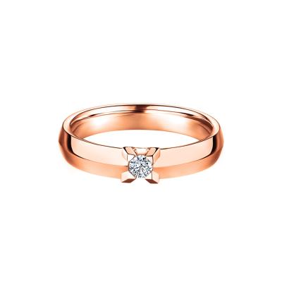 六福珠寶18K金戒指 - “Hexicon”18K玫瑰金細款劍脊戒臂鑽石戒指(男戒)