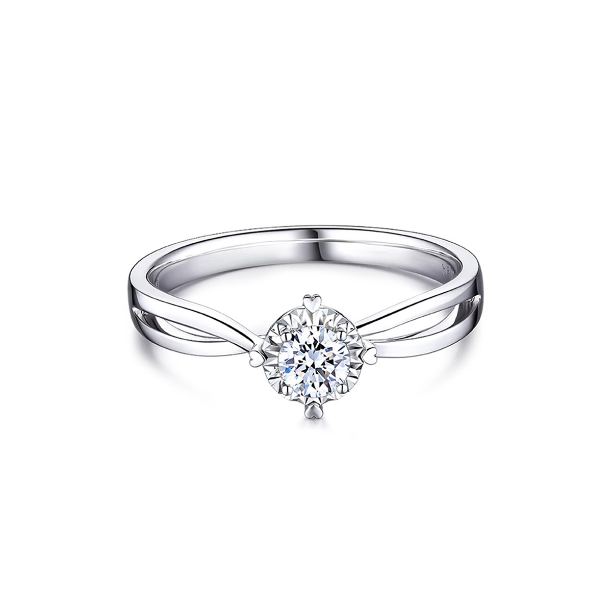 六福珠寶18K金戒指 - 心形18K金(白色)鑽石戒指(放閃車花工藝)