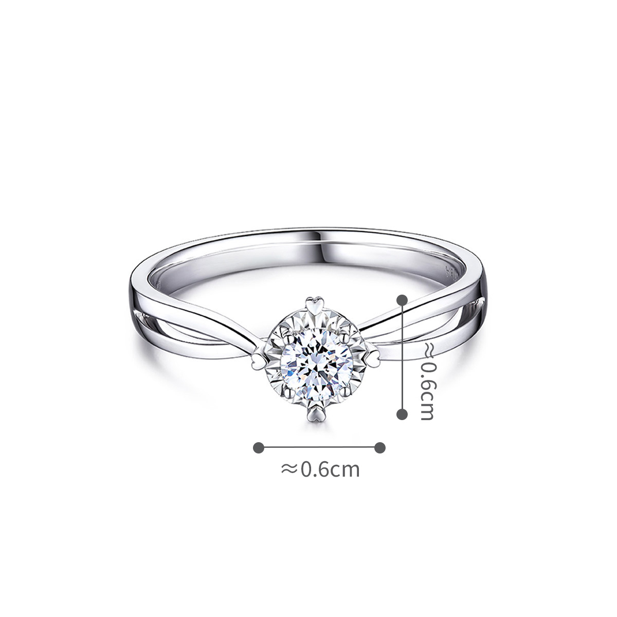 六福珠寶18K金戒指 - 心形18K金(白色)鑽石戒指(放閃車花工藝)