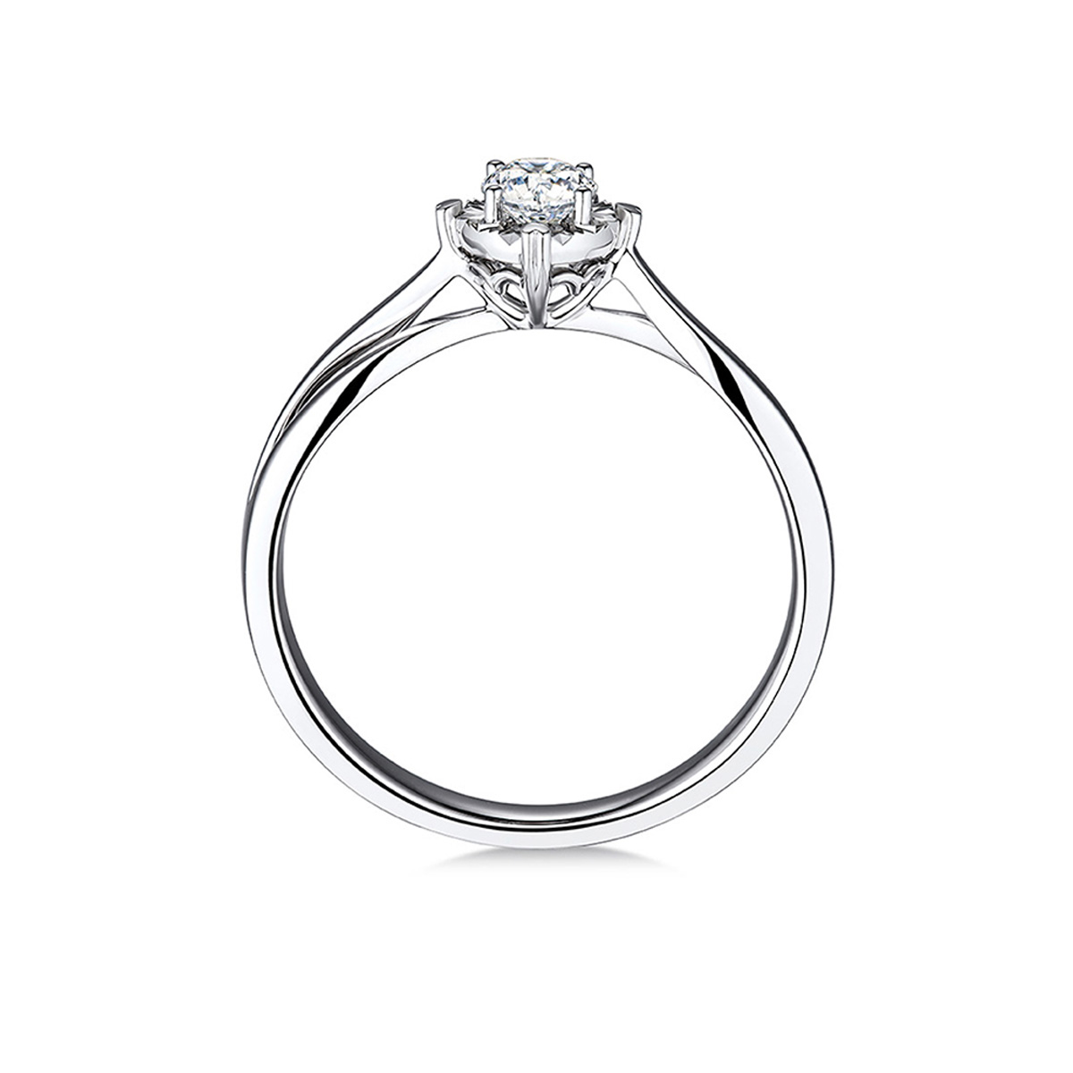 六福珠寶18K金戒指 - 心形18K金(白色)鑽石戒指(放閃車花工藝)