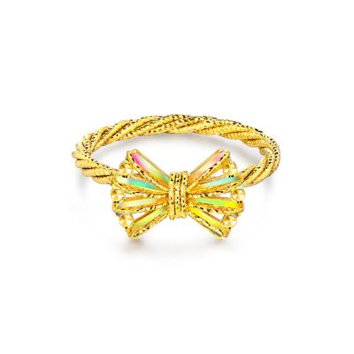 六福珠寶黃金戒指 - "冰‧鑽蝴蝶結"999足金戒指