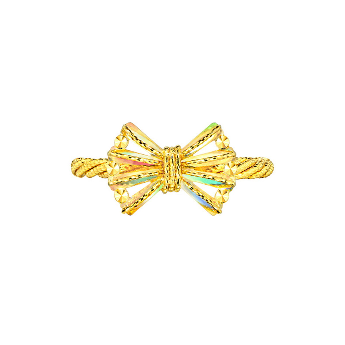 六福珠寶黃金戒指 - "冰‧鑽蝴蝶結"999足金戒指