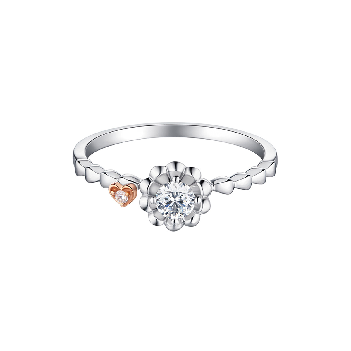 六福珠寶18K金戒指 - "花心鑽"18K金(分色)鑽石戒指