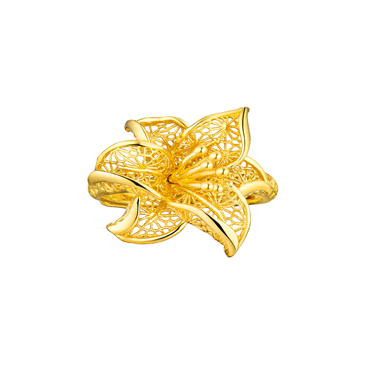 六福珠寶黃金戒指 - "囍遇花開"999.9黃金戒指