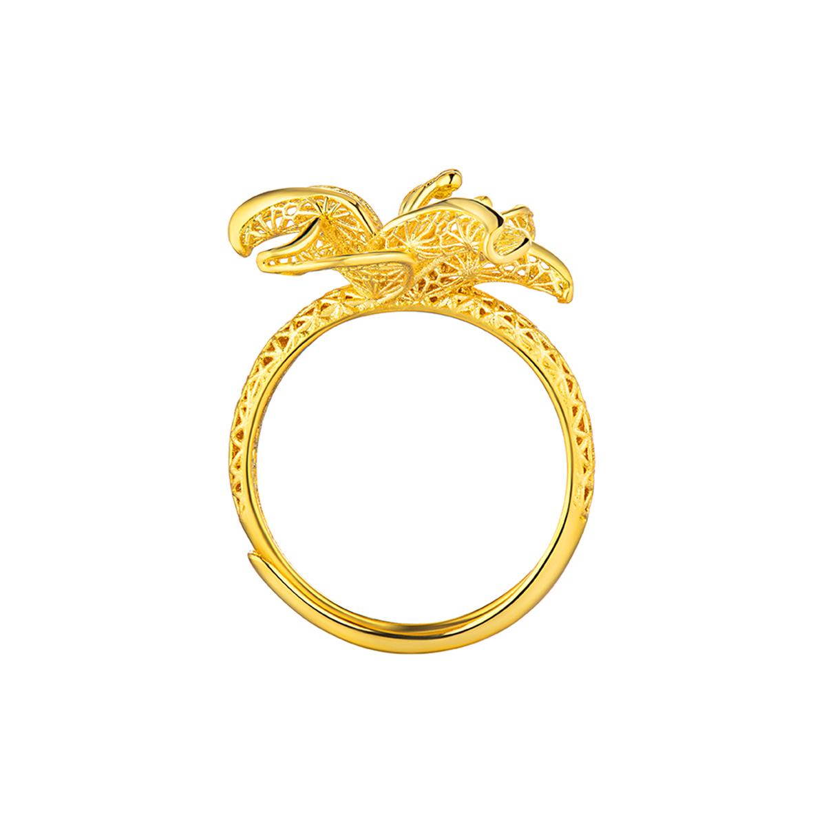 六福珠寶黃金戒指 - "囍遇花開"999.9黃金戒指