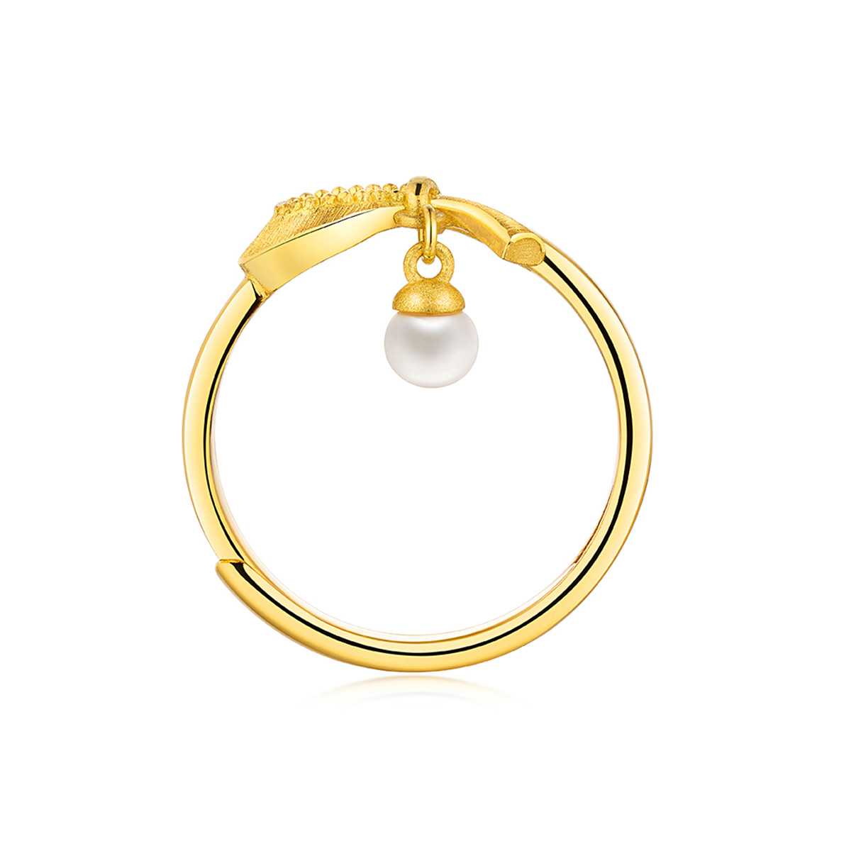 六福珠寶黃金戒指 - "珍愛一生"999.9黃金珍珠戒指