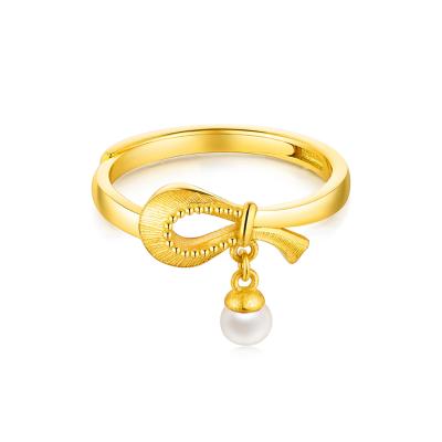 六福珠寶黃金戒指 - "珍愛一生"999.9黃金珍珠戒指