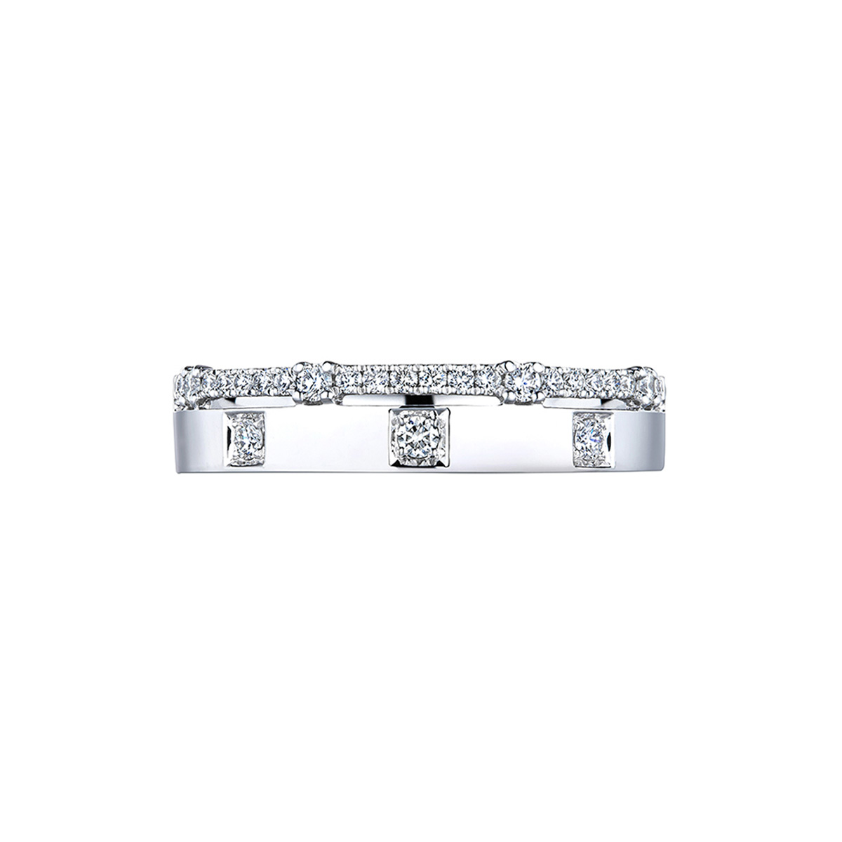 六福珠寶18K金戒指 - "鑽圈"18K金(白色)幾何雕刻鑽石戒指