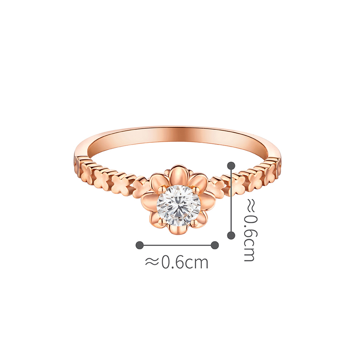 六福珠寶18K金戒指 - "花開"18K玫瑰金鑽石戒指