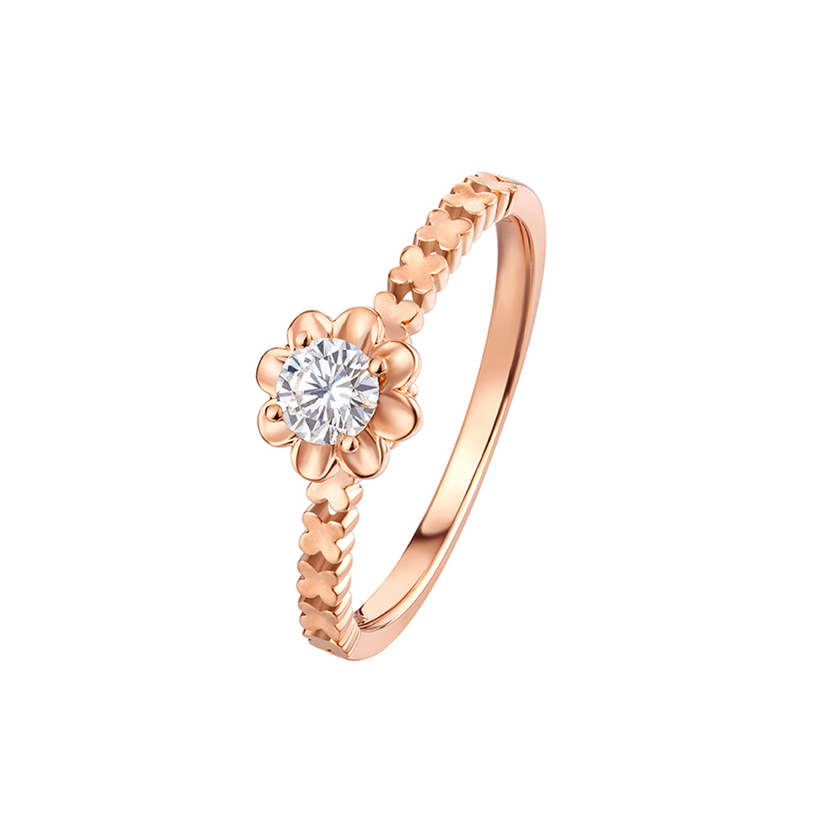 六福珠寶18K金戒指 - "花開"18K金鑽石戒指-多色選擇