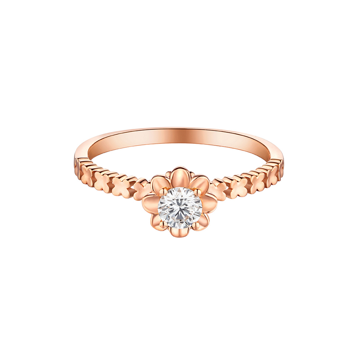 六福珠寶18K金戒指 - "花開"18K金鑽石戒指-多色選擇