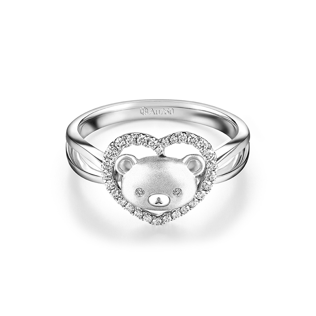 六福珠寶18K金戒指 - "輕鬆小熊™"18K金(白色)鑽石戒指