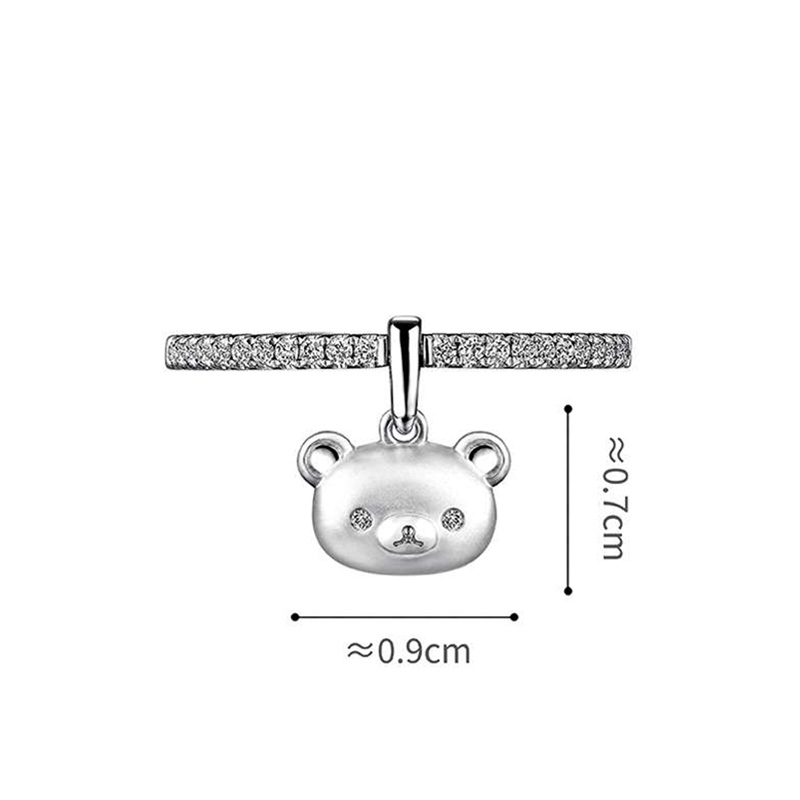 六福珠寶18K金戒指 - "小熊頭像"18K金(白色)鑽石戒指(一款兩戴)
