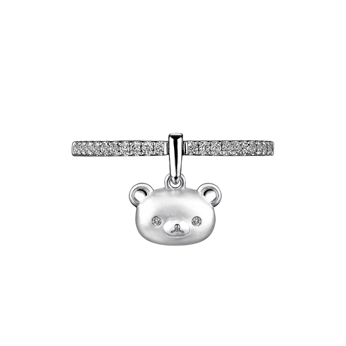 六福珠寶18K金戒指 - "小熊頭像"18K金(白色)鑽石戒指(一款兩戴)