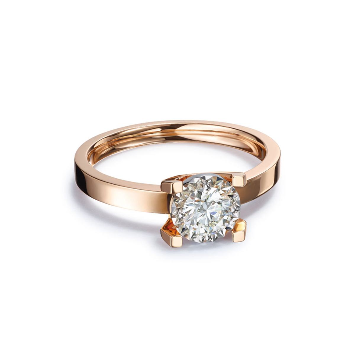 六福珠寶18K金戒指 - “Hexicon”18K金(分色)鑽石戒指(放閃車花工藝)