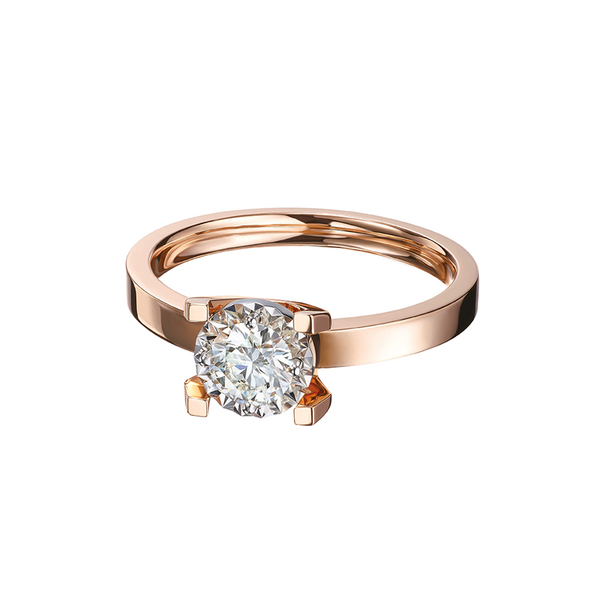 $t('六福珠寶')18K金戒指 - “Hexicon”18K金(分色)鑽石戒指(放閃車花工藝)