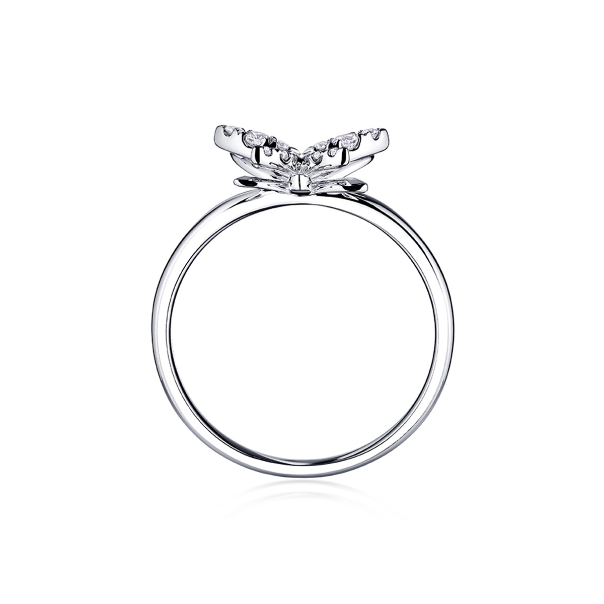 六福珠寶18K金戒指 - "蝴蝶之恋"18K金(白色)钻石戒指