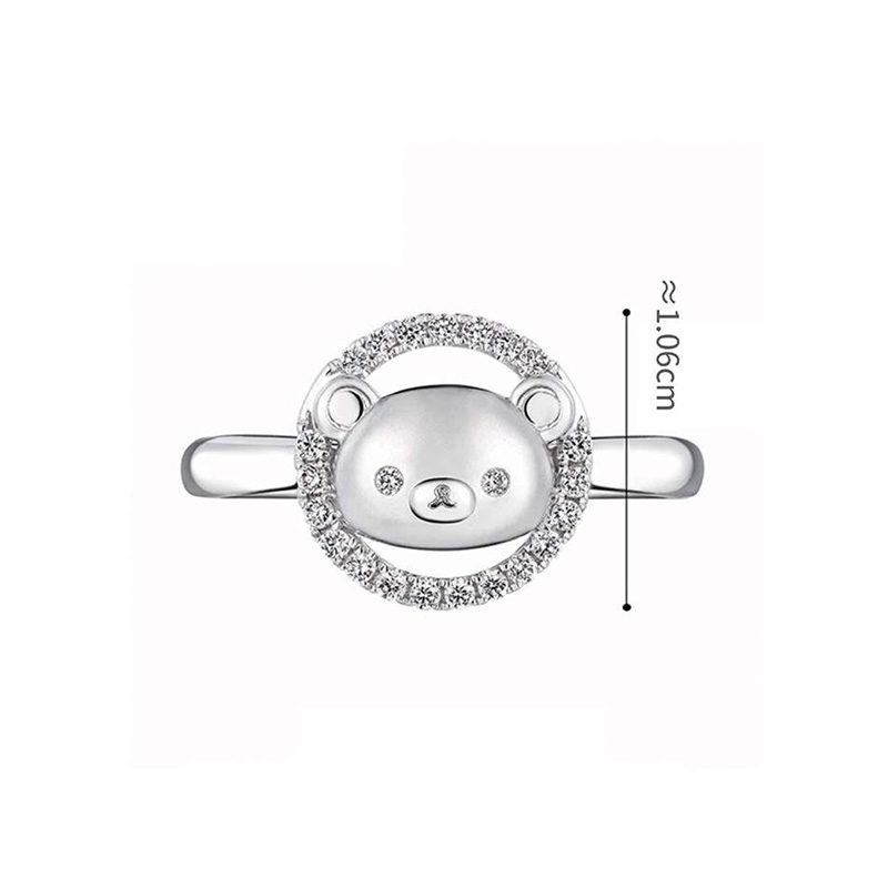 六福珠寶18K金戒指 - "小熊頭像鑽環"18K金(白色)鑽石戒指