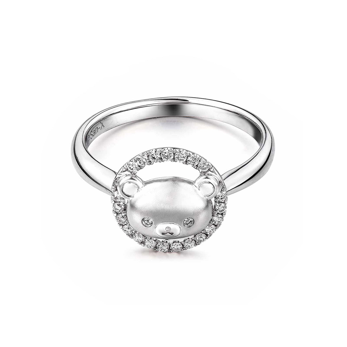 六福珠寶18K金戒指 - "小熊頭像鑽環"18K金(白色)鑽石戒指