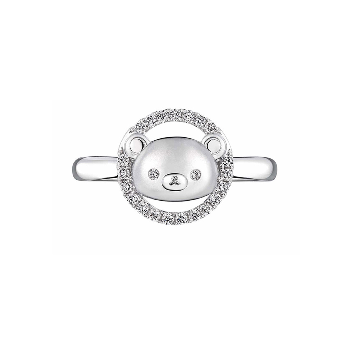 六福珠寶18K金戒指 - "小熊頭像鑽環"18K金(白色)鑽石戒指