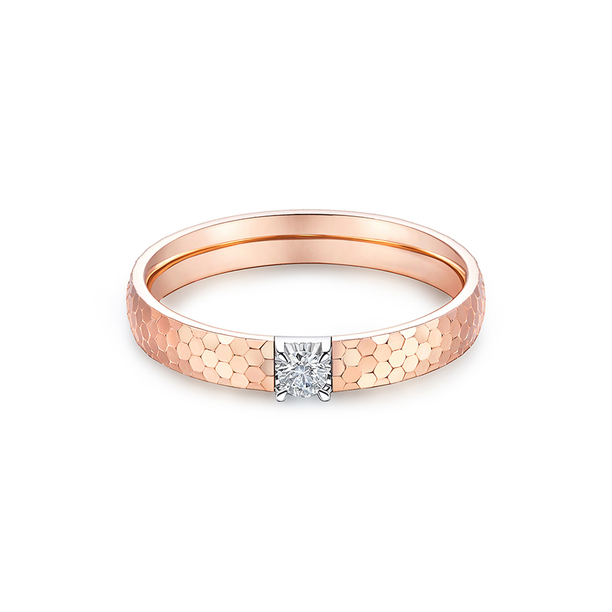 六福珠寶18K金戒指 - "閃光點"18K金鑽石戒指(CNC切割技術)–多色選擇