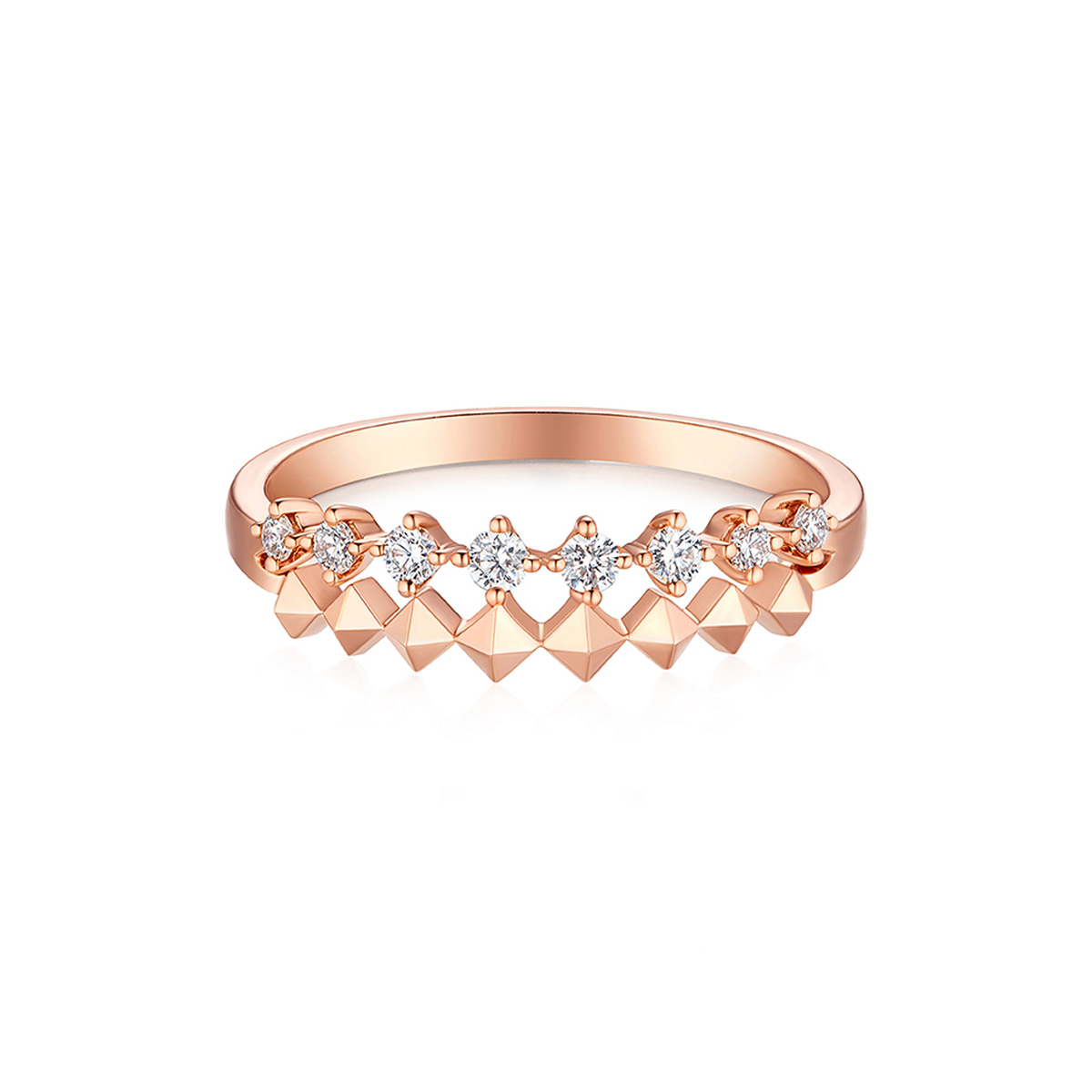 六福珠寶18K金戒指 - "立體方塊圖案"18K金鑽石戒指-多色選擇