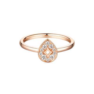 六福珠寶18K金戒指 - "水滴星鑽"18K玫瑰金鑽石戒指