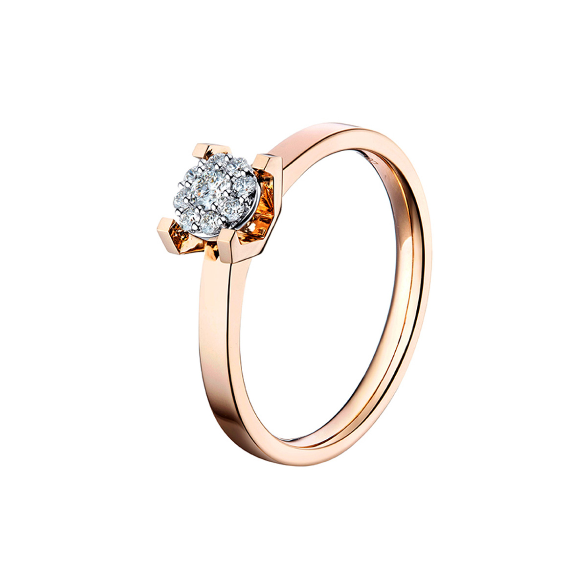 六福珠寶18K金戒指 - “Hexicon”18K金(分色)鑽石戒指(圍鑲工藝)