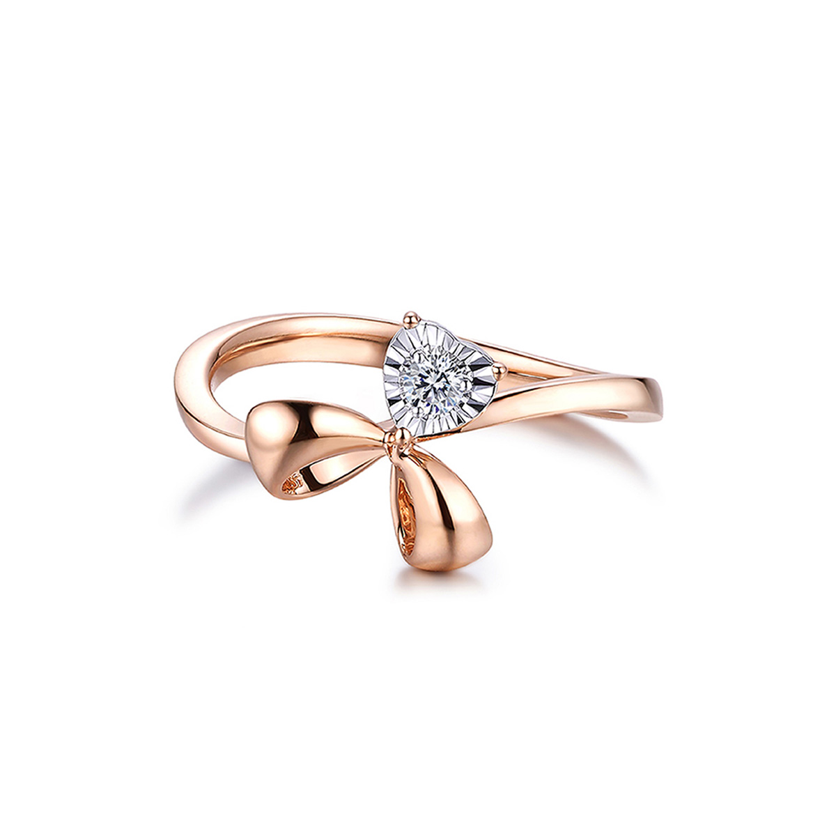 六福珠寶18K金戒指 - "心心禮結"18K金(分色)鑽石女裝戒指